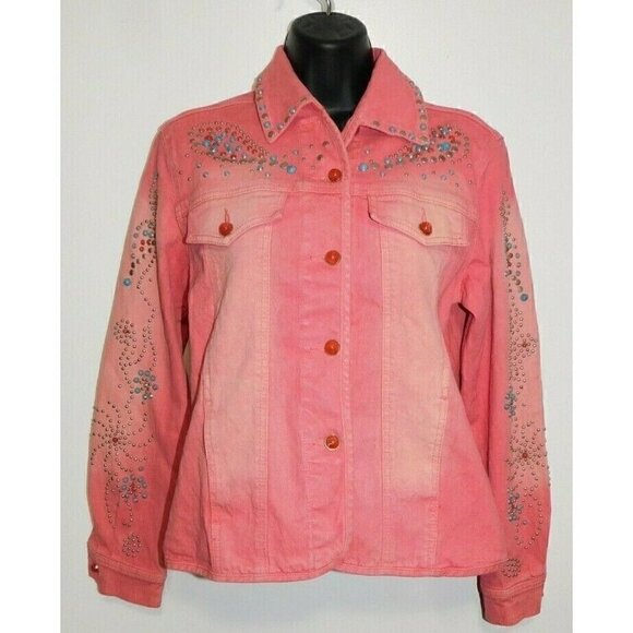 DIANE GILMAN pink jean jacket with bedazzled bling stones, woman's size XS - Picture 1 of 7